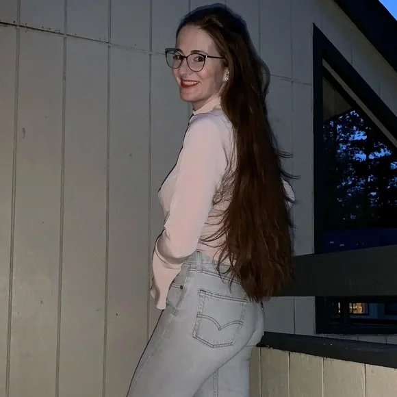 Darphin blush pink high neck boho bellsleeve chiffon blouse Sz S business casual - Picture 4 of 10